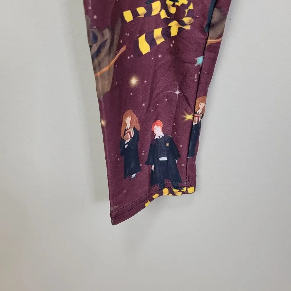 Wizard Print Polyester Spandex Burgundy Ankle Leggings One‎ Size Fits All - Picture 3 of 6